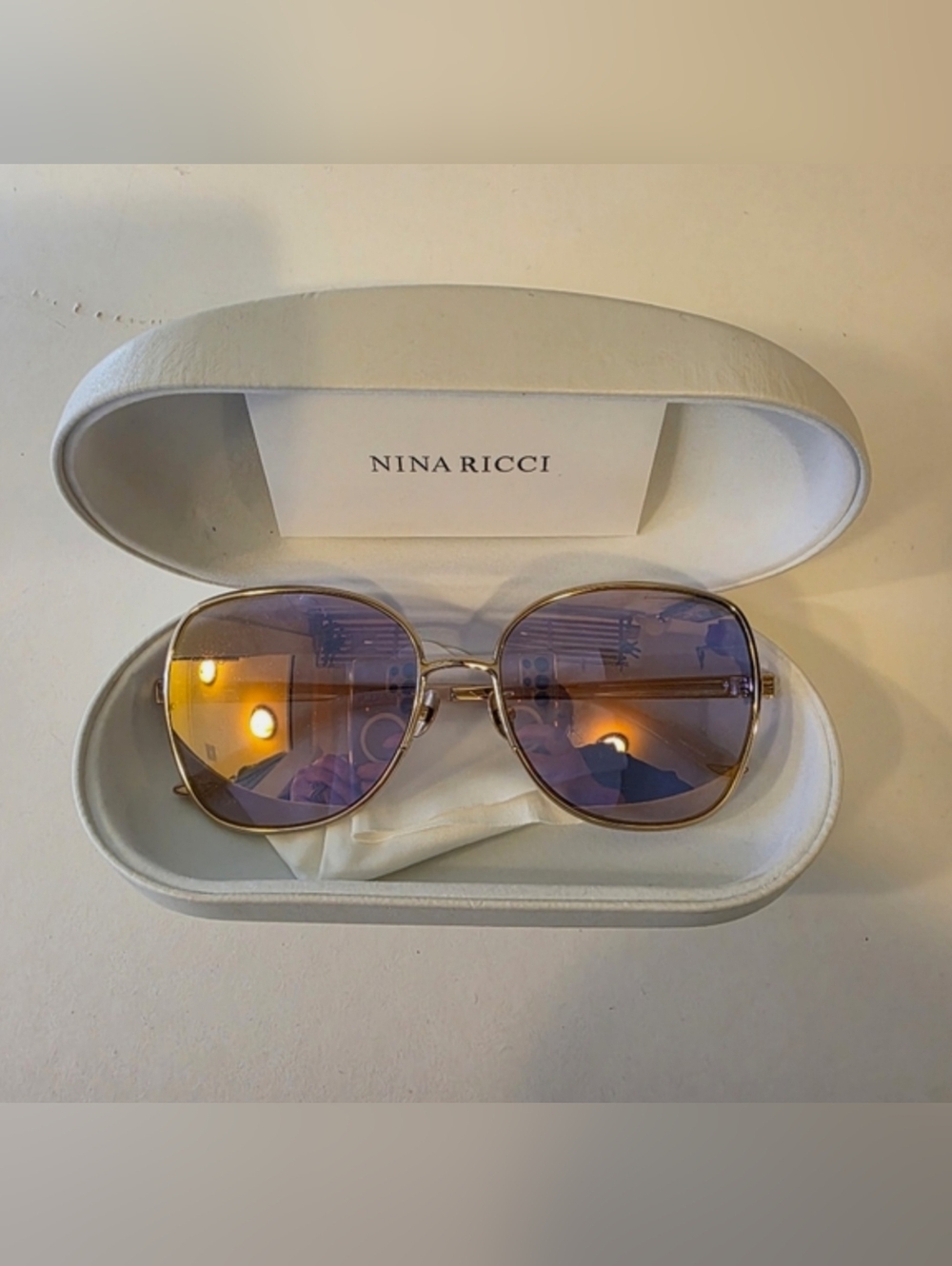 NIB Nina Ricci Light Gold Square Sunglasses SNR109S